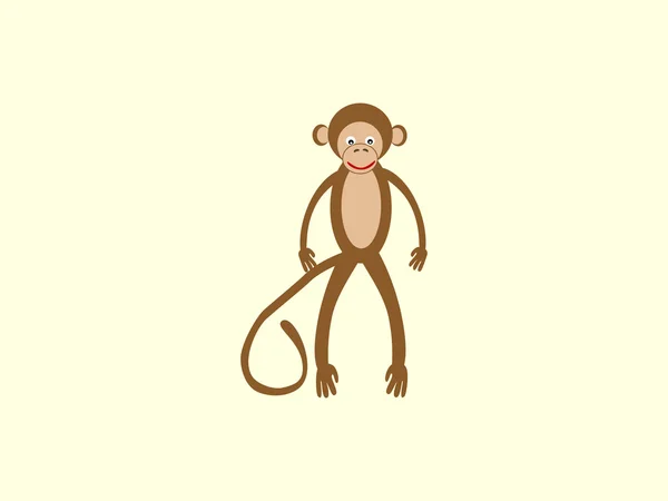 Scimmia marrone con una lunga coda nello stile dei bambini — Vettoriale Stock