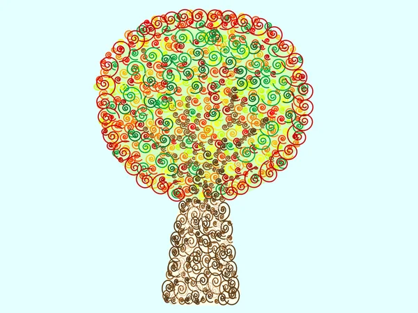 Барвистий візерунок дерева спіральне декоративне листя — стоковий вектор