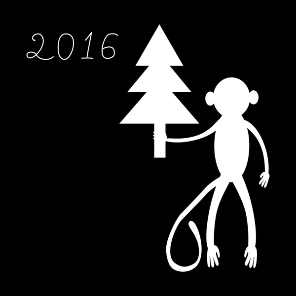 Обезьяна с ёлкой символ 2016 года — стоковый вектор