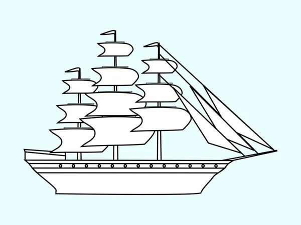 Sailing white ship frigate retro transport sea — Stock Vector