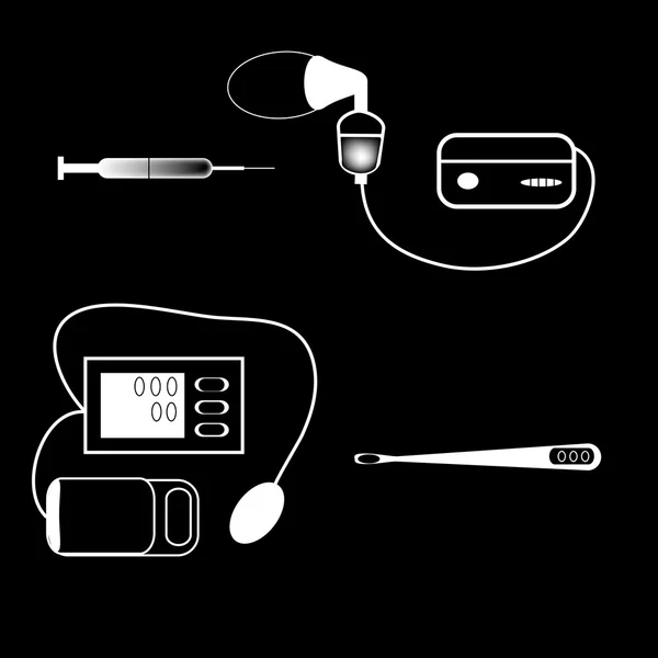 Set dispositivos médicos jeringa termómetro inhalador Ilustraciones De Stock Sin Royalties Gratis