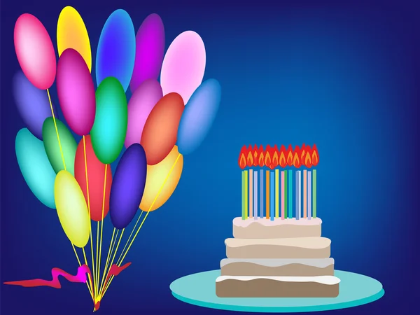 Cake birthday candles cream vector background birthday balloons — Stock vektor