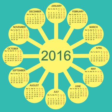 ışınları güneş basit 2015 yılı vektör takvimi