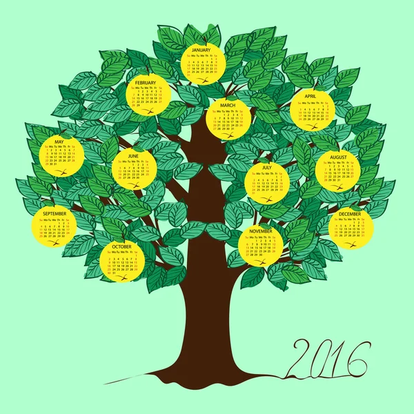 Apfelkalender 2016 Neujahr — Stockvektor