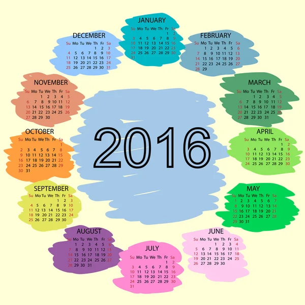 Spotfarbe Tinten Kalender 2016 Neujahr — Stockvektor
