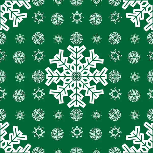 Navidad copos de nieve sin costuras fondo verde — Vector de stock