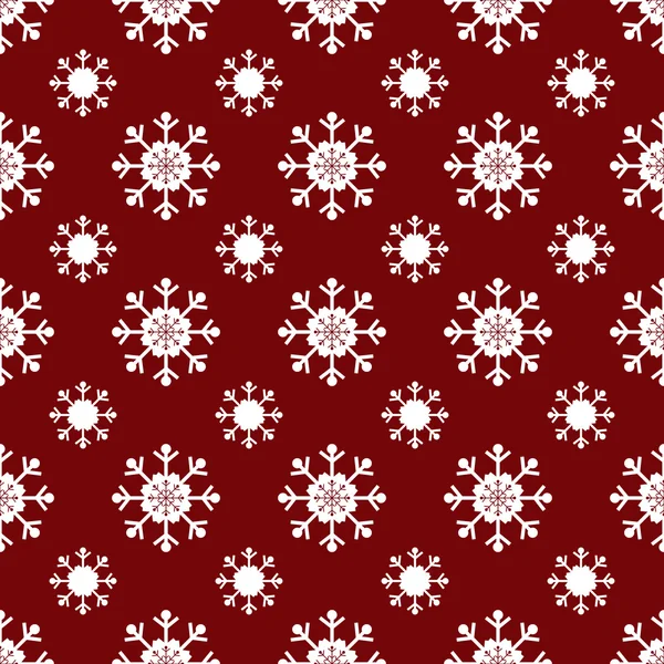 Blanco Navidad copos de nieve rojo patrón sin costuras — Archivo Imágenes Vectoriales