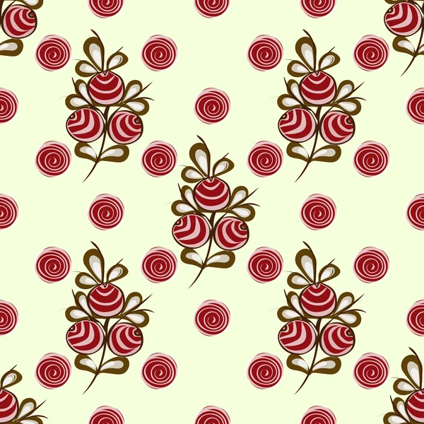枝のシームレスなパターン背景の赤い果実 — ストックベクタ