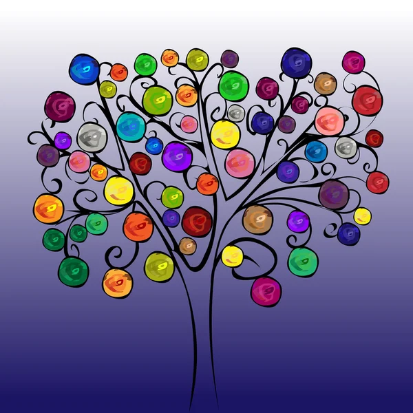 Сказочное дерево с яркими фруктами — стоковый вектор