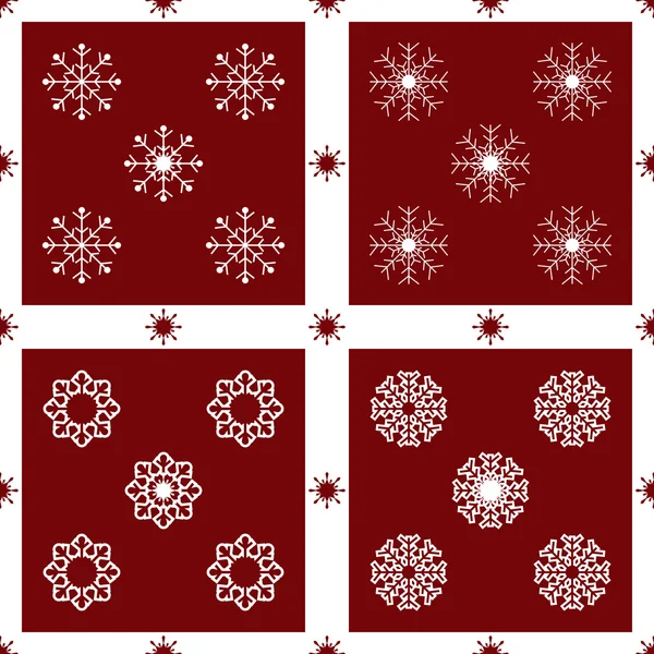 Flocos de neve de Natal no fundo vermelho sem costura fundo patte — Vetor de Stock