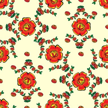 Kırmızı çiçekler ve Dikişsiz desen arka plan çilek