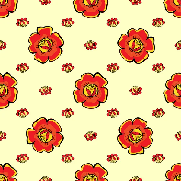 赤い花のシームレスなパターン背景 — ストックベクタ