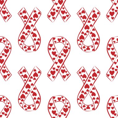 Dünya AIDS günü kırmızı kurdele kalpler sorunsuz arka plan desen