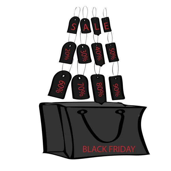 Black Friday Verkauf Tasche Tag und Rabatte — Stockvektor