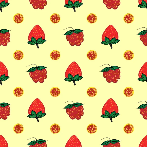 Framboise fraise modèle sans couture — Image vectorielle