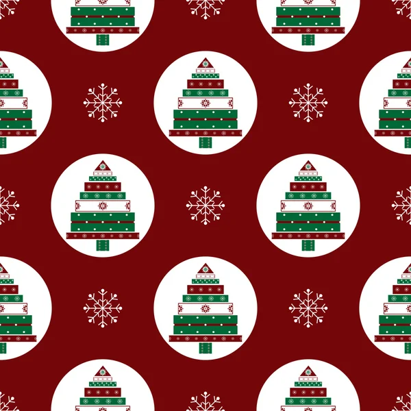 礼品圣诞树上红色背景无缝模式 — 图库矢量图片