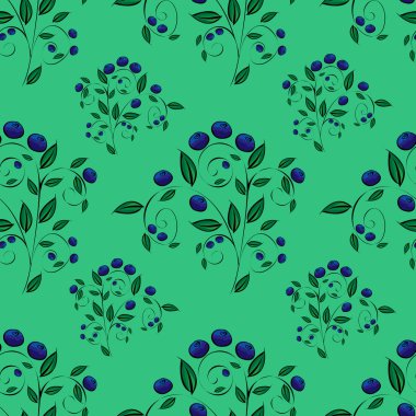 Yeşil arka plan seamless modeli üzerinde mavi yaban mersini