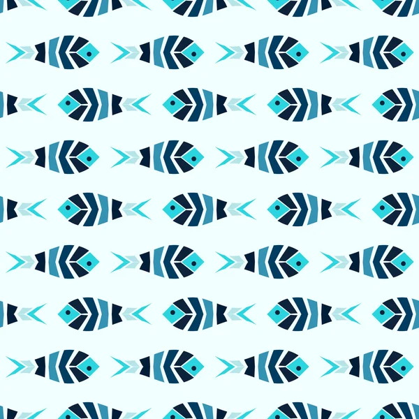 Troupeau de motif de poisson mosaïque bleue sans couture — Image vectorielle