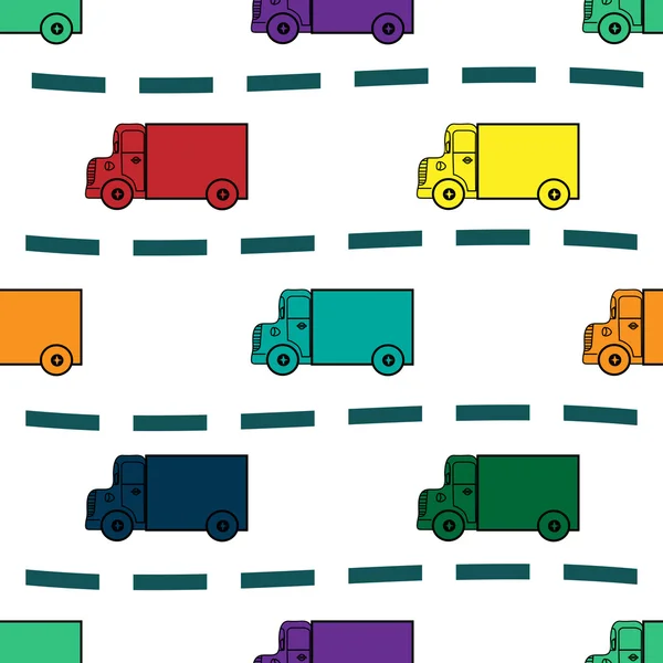 Kids trucks retro background seamless pattern — Stock Vector