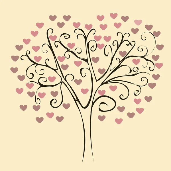 Patterned tree with red hearts — Stock Vector