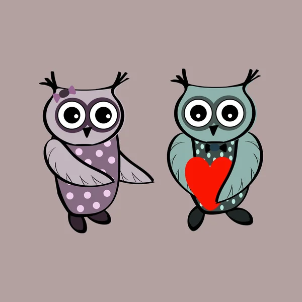 Couple chouette mignon amour coeur — Image vectorielle