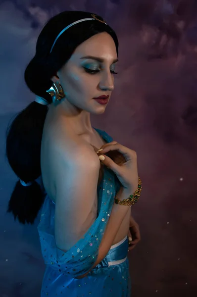 Piękne Zbliżenie Księżniczki Sztuka Zdjęcia Jasmine Księżniczka Cosplay — Zdjęcie stockowe