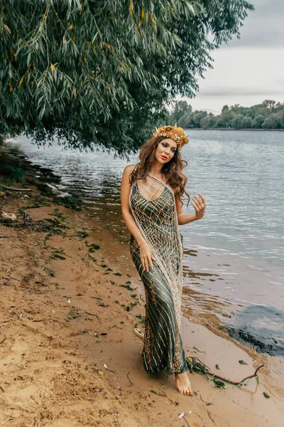 Young Beautiful Mermaid Woman Close Standing Seawater Cosplay Mermaid — Stock Photo, Image