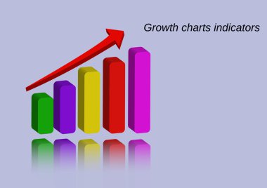 Growth charts indicators with reflection on a light blue background clipart