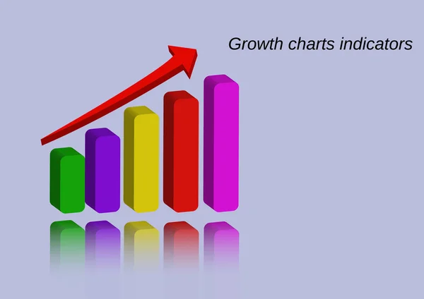 Növekedés charts mutatók tükörképe a világos kék háttér — Stock Vector