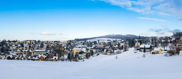 Panorama Uitzicht Kerstdorp Seiffen Winter Saksen Duitsland Erts Bergen — Stockfoto