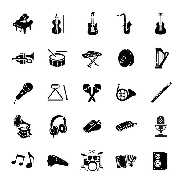 Music glyph vector icons