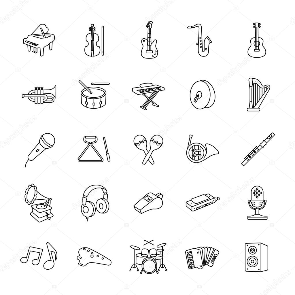Music outlines vector icons