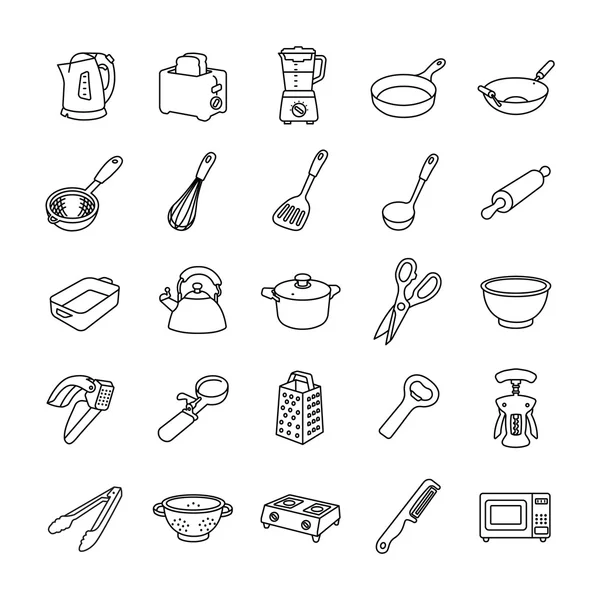 Utensilios de cocina esboza iconos vectoriales — Vector de stock