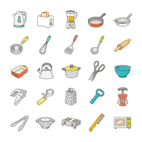 Icone vettoriali colore utensili da cucina — Vettoriale Stock