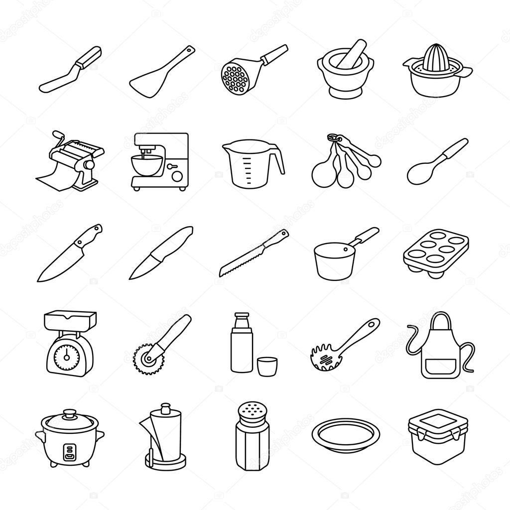 Kitchenware II outlines vector icons