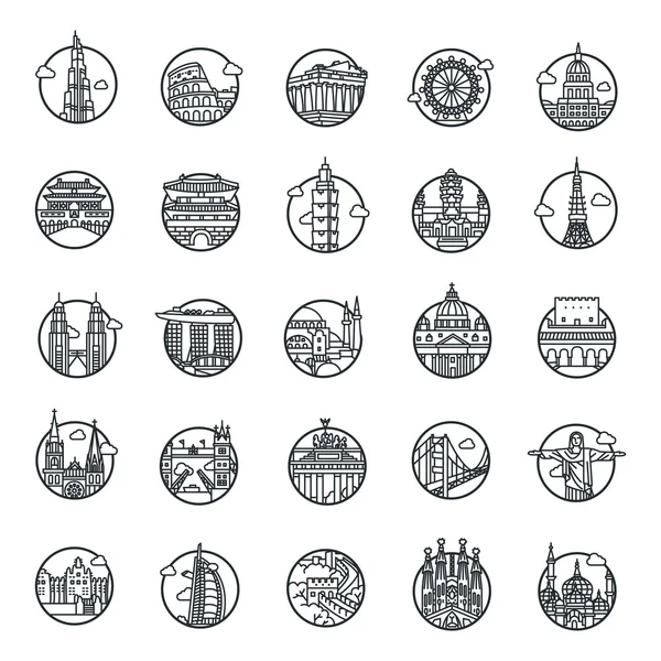 Landmark II outlines vector icons — Stock Vector