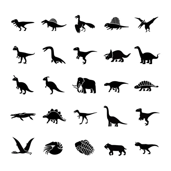 Animales prehistóricos iconos vectoriales de glifos — Archivo Imágenes Vectoriales