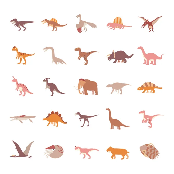 Prehistorische dieren kleur vector iconen — Stockvector