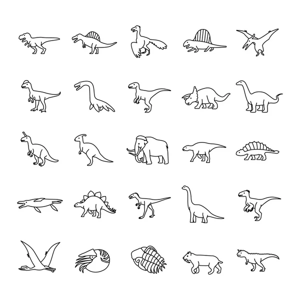 Prehistoric Animals Outlines vector icons — Stock Vector