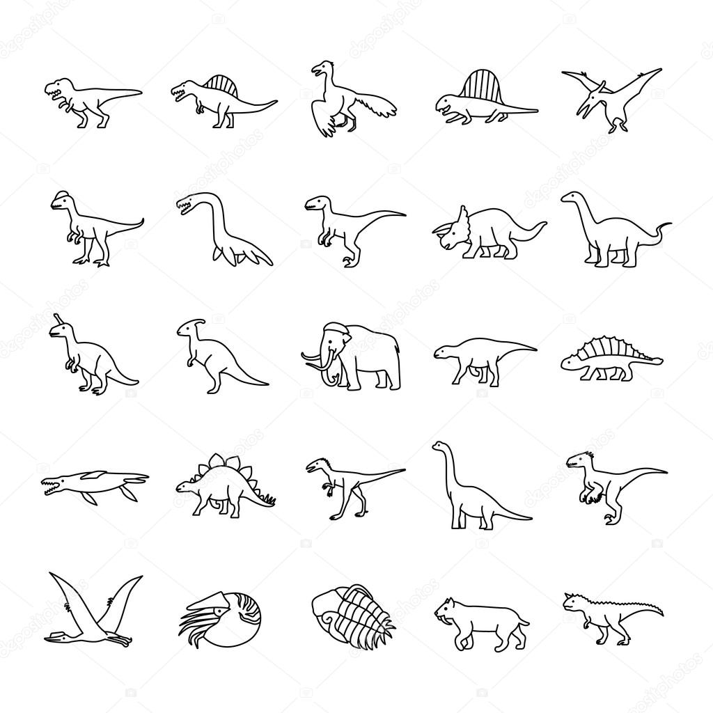 Prehistoric Animals Esboza iconos vectoriales 2022