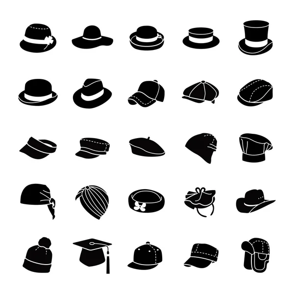 Chapéus ícones vetoriais glifo —  Vetores de Stock