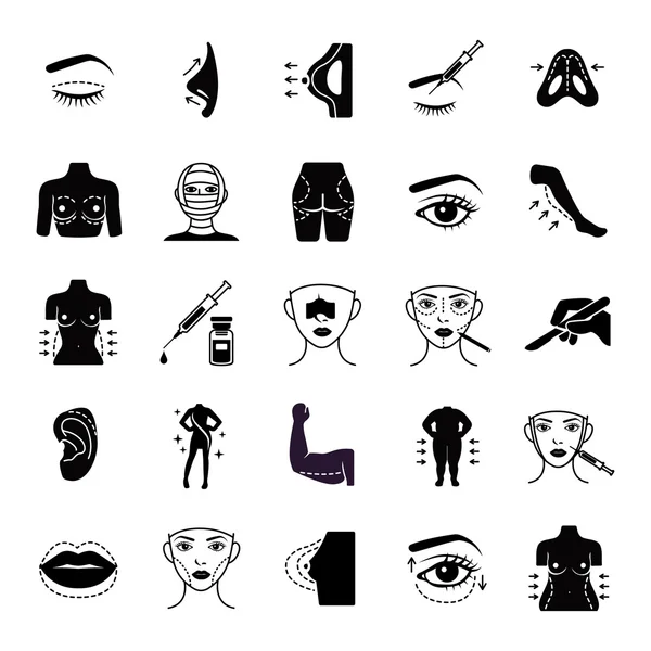 Plastic surgery glyph vector icons — Stock Vector