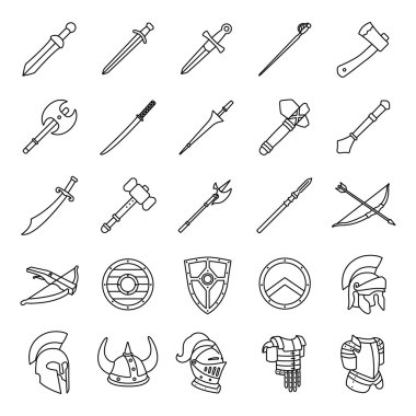 Arms and Armor outlines vector icons clipart