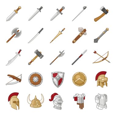 Arms and Armor color flat vector icons clipart