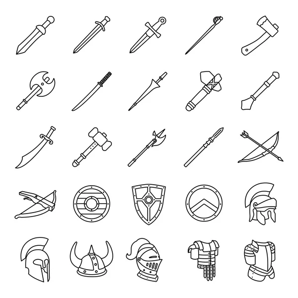 Armas y armaduras esboza iconos vectoriales — Archivo Imágenes Vectoriales