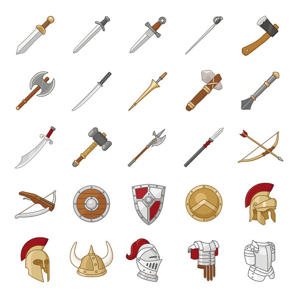 Arms and Armor color flat vector icons