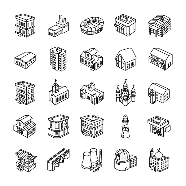 Edificios esboza iconos vectoriales — Vector de stock