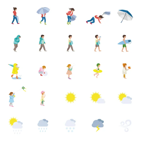 Personnes et icônes vectorielles couleur météo — Image vectorielle