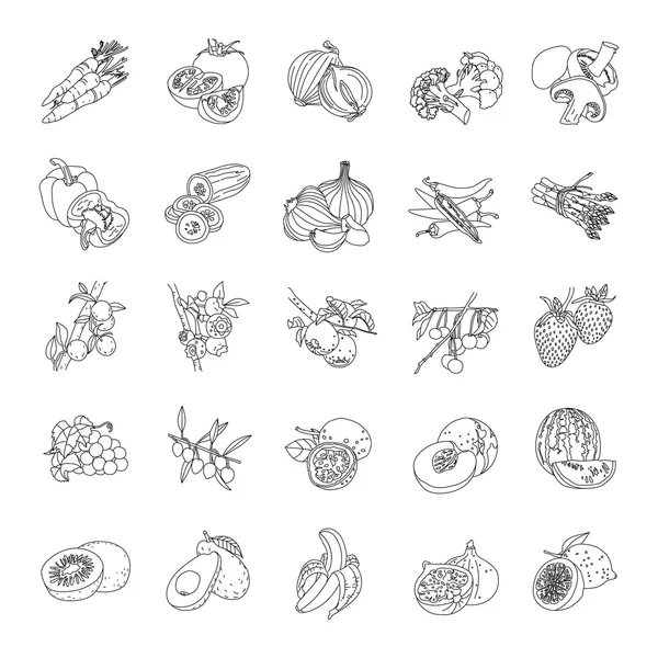 Frutas y verduras esboza iconos vectoriales — Vector de stock