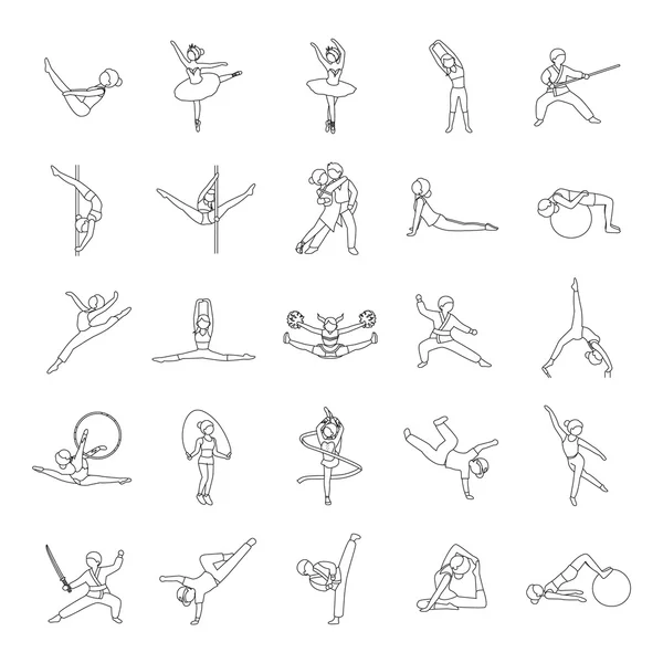 Dans & Fitness contouren vector icons — Stockvector